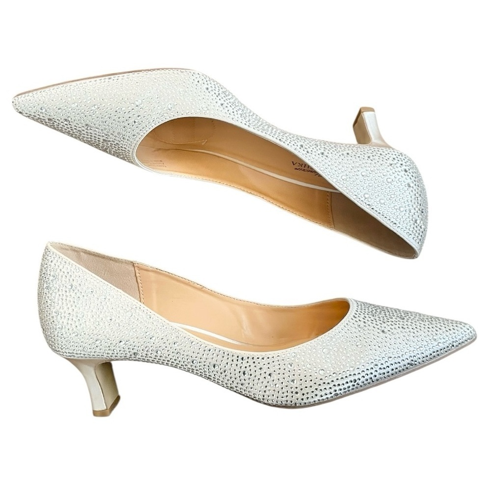 Jewel Badgley Mischka Women Frenchie Rhinestone Pumps Gold Glitter US 8.5 bridal